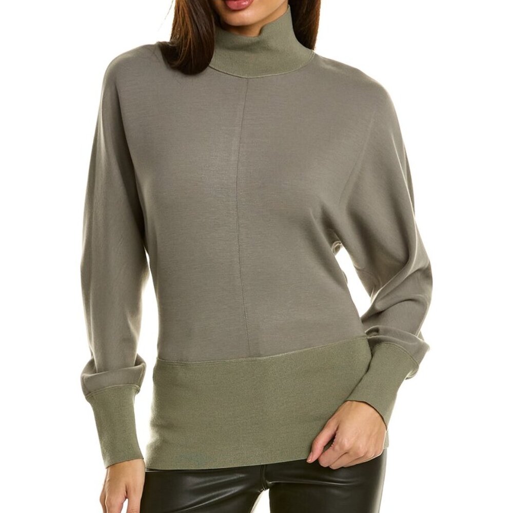 Theory LS Turtleneck Long Sleeve Double Knit Pale Green/Army Green - Size P